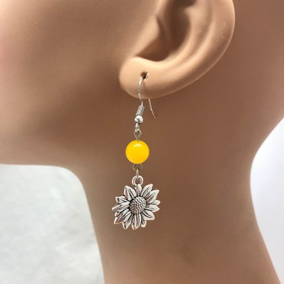 Sunflower Yellow Agate Beaded Dangle - Picture 2 of 9